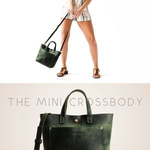 Portland Leather Goods mini crossbody tote in Forest Green (unicorn)